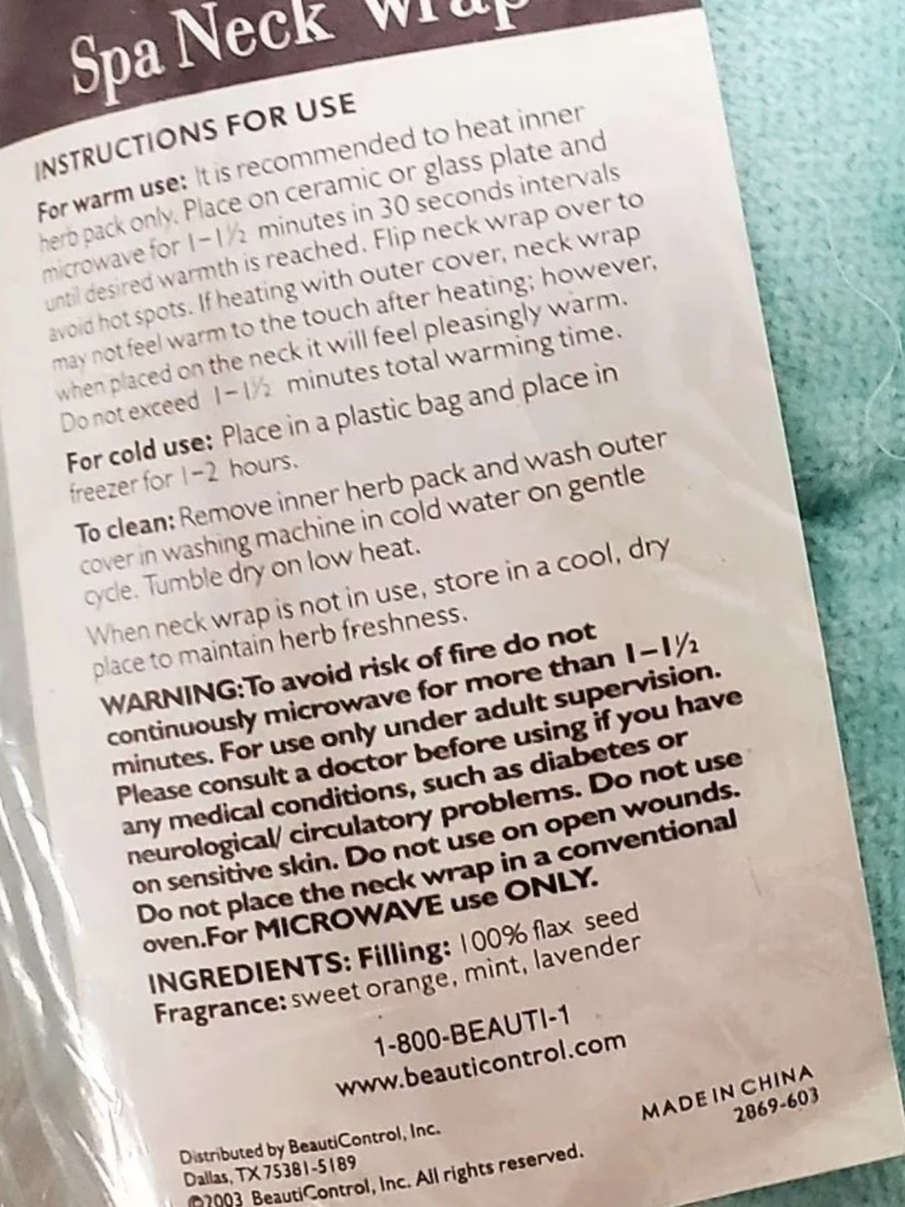 beauticontrol Spa Treatment Hot/cold Neck Wrap
